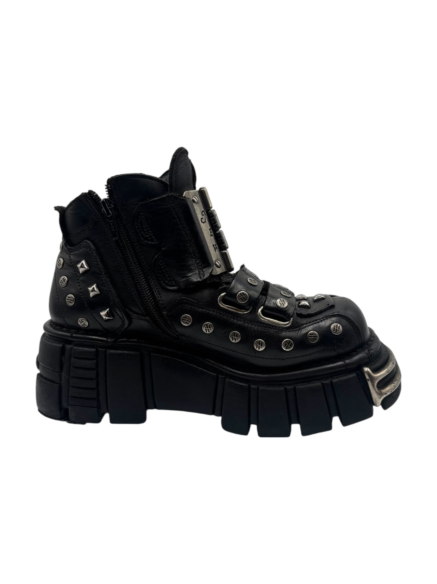 Vintage New Rock studded leather platform boots