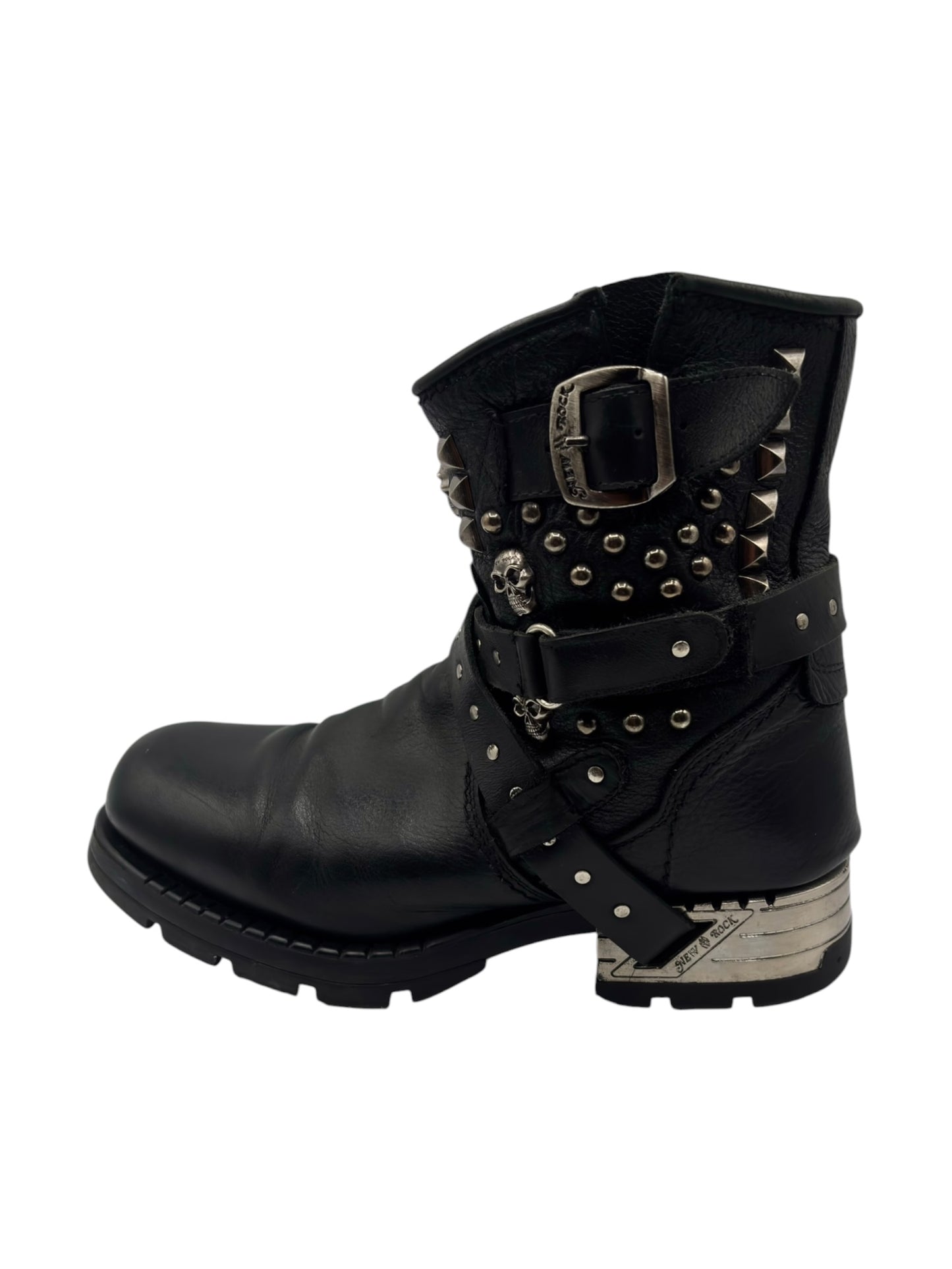 Vintage New Rock leather studded strap biker boots