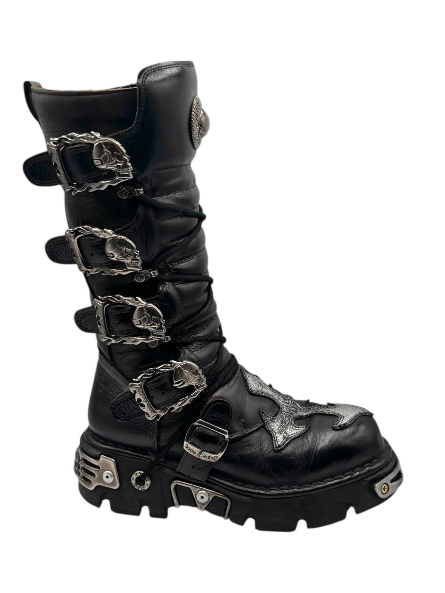 Vintage New Rock knee high leather cross boots size 42