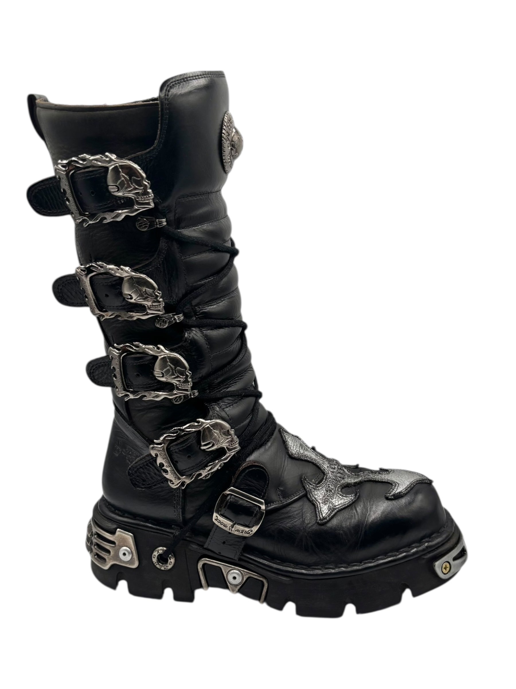 Vintage New Rock knee high leather cross boots size 42