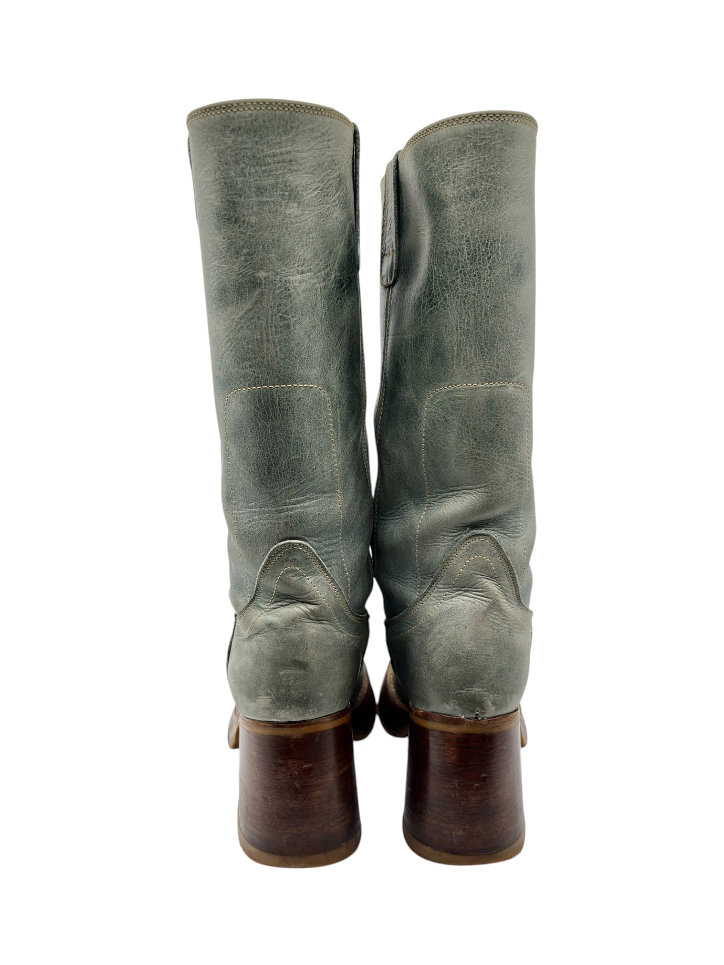 Vintage Destroy green block platform leather boots