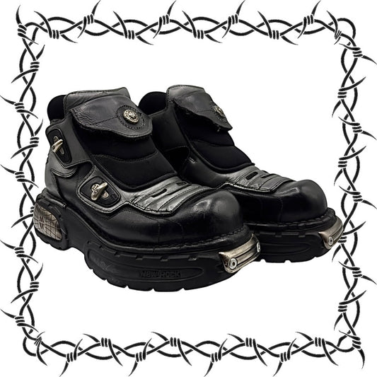 Vintage New Rock atom black leather platform boots