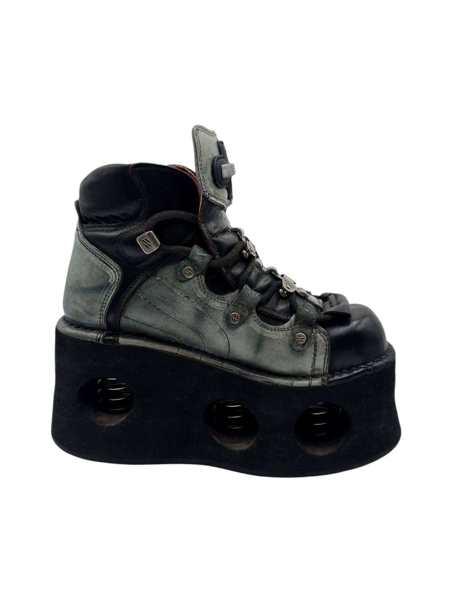 Vintage New Rock neptuno jade green leather platform boots