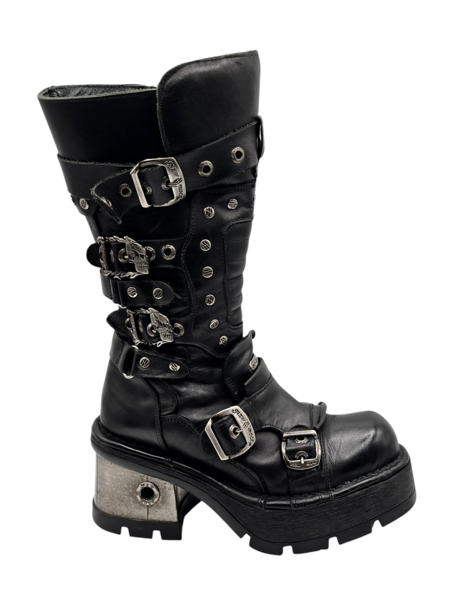 Vintage New Rock knee high studded leather boots