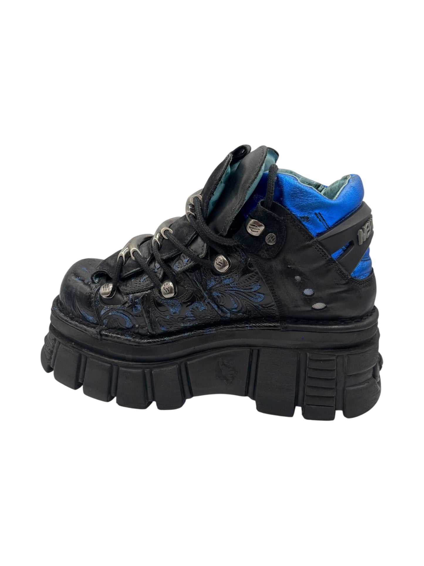 Rare vintage New Rock blue patterned M106 platform boots size 38