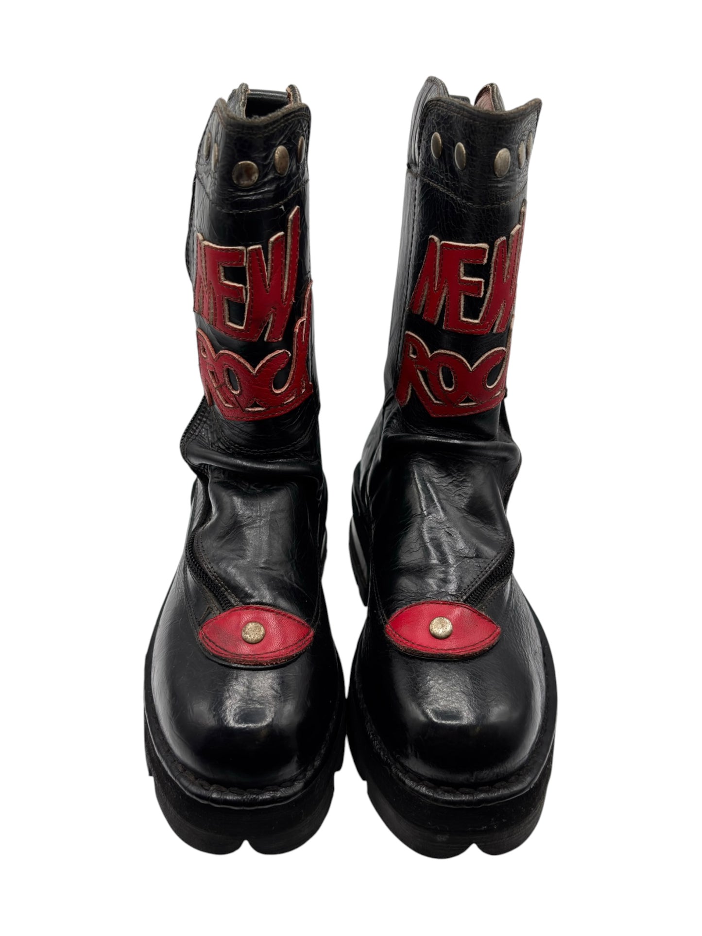 Vintage New Rock raised-heel mid-calf leather boots