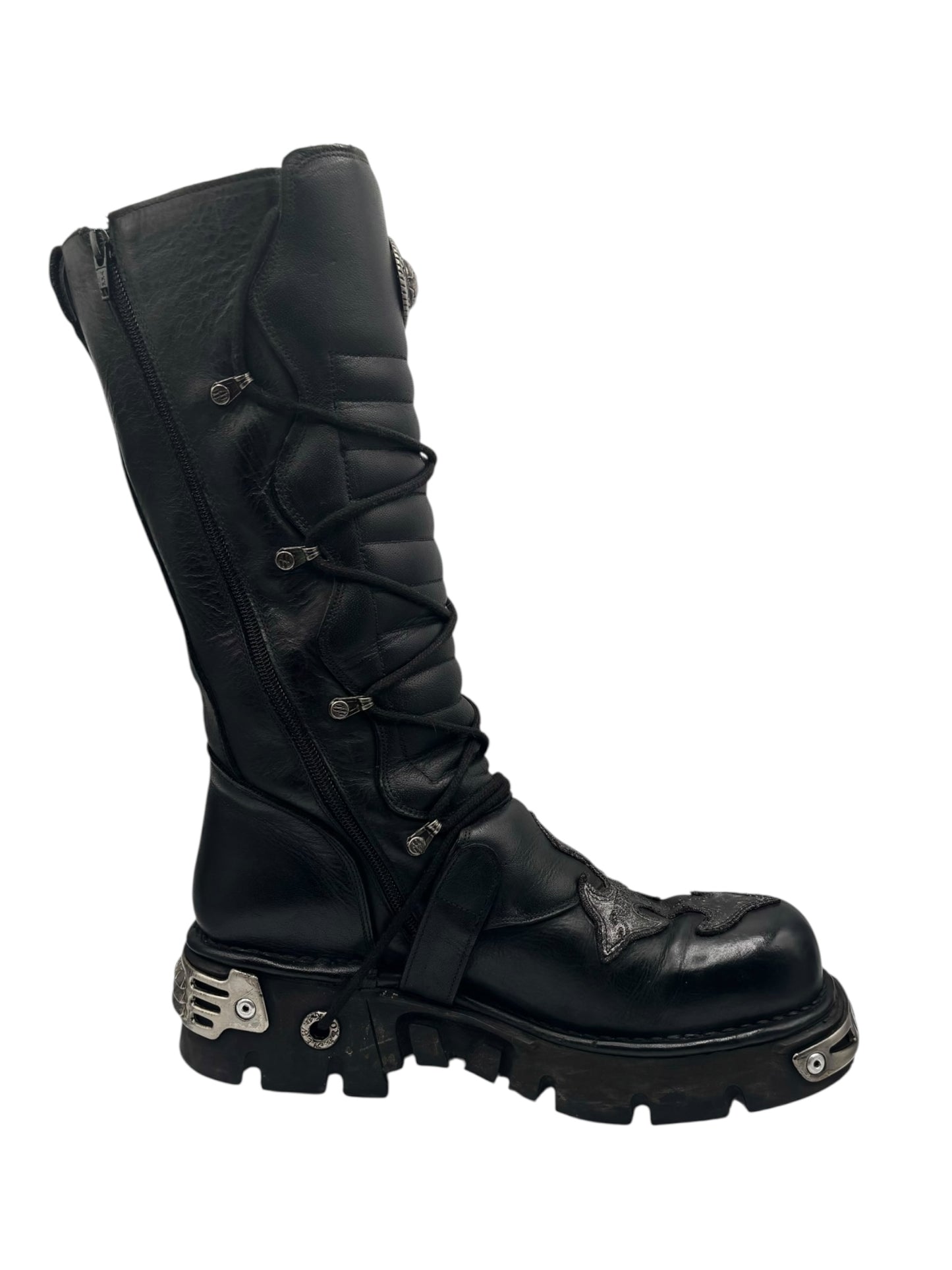 Vintage New Rock knee high leather cross boots size 46