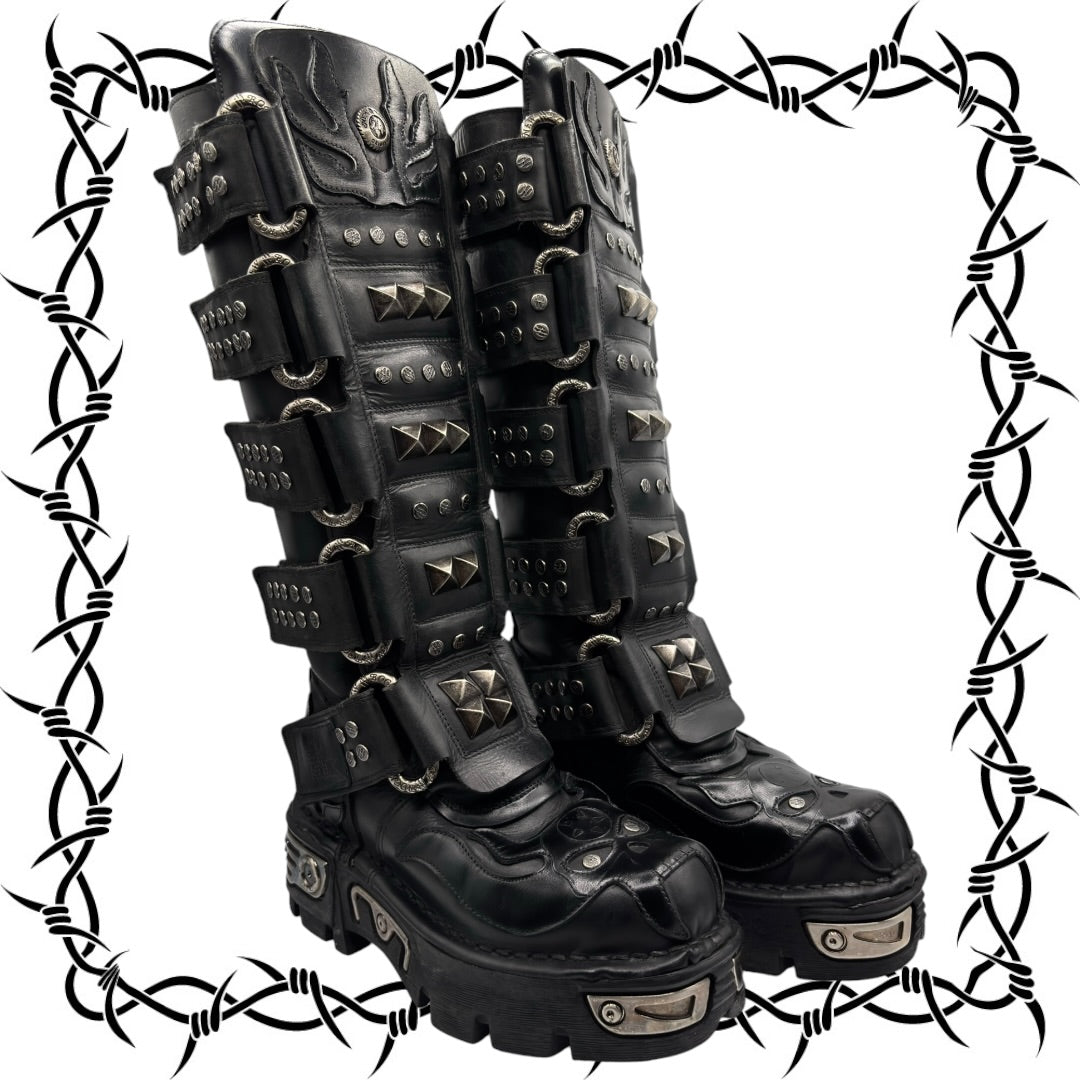 Vintage New Rock knee high studded demon leather boots