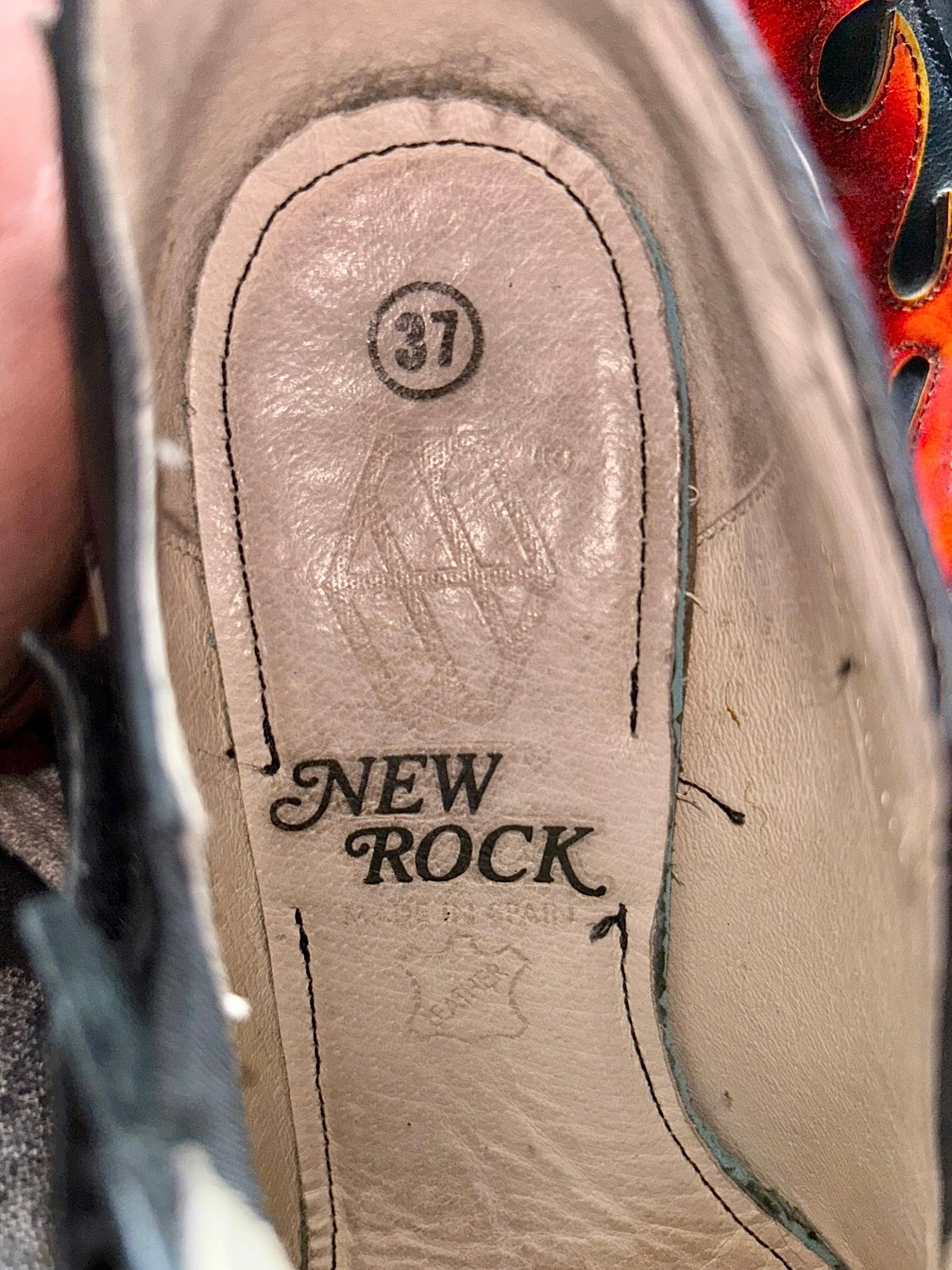 Vintage New Rock leather flame heels size 37