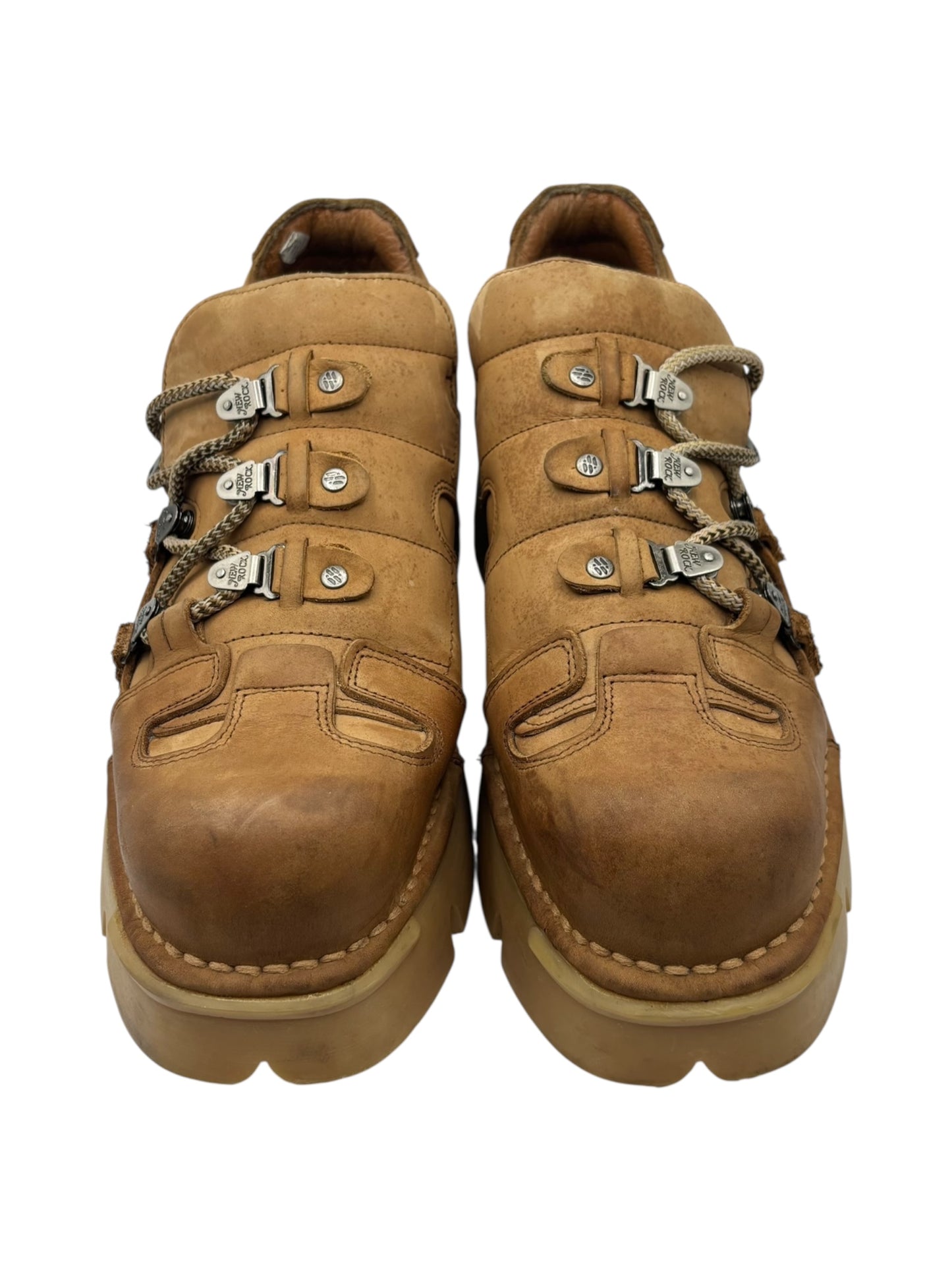 Vintage New Rock beige/brown lace-up leather platform boots size 45