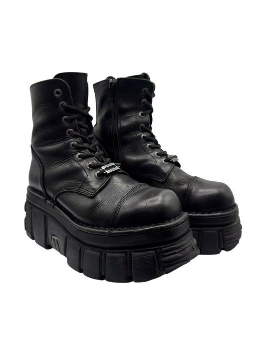 New Rock black lace-up platform boots with chunky sole