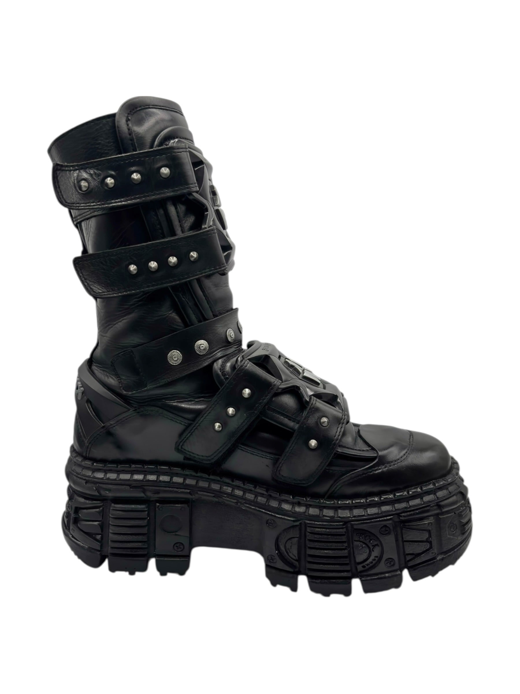 Vintage New Rock gamer leather platform boots size 43