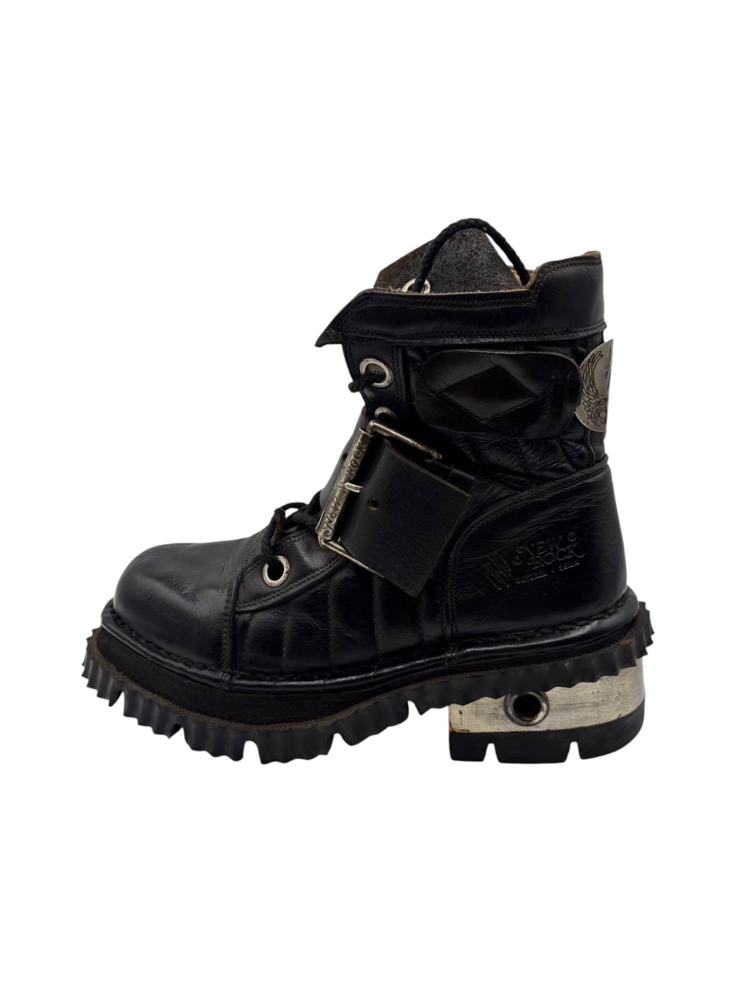 Vintage New Rock raised heel leather buckle boots