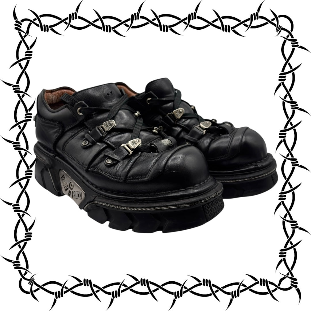Vintage New Rock avant garde lace-up leather platform boots size 42