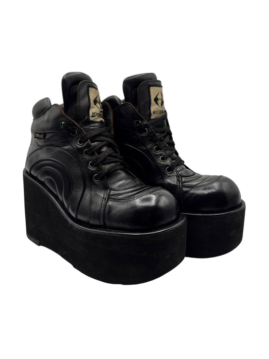 El Dantes leather ankle platform boots, black, side view, chunky lace-up platform