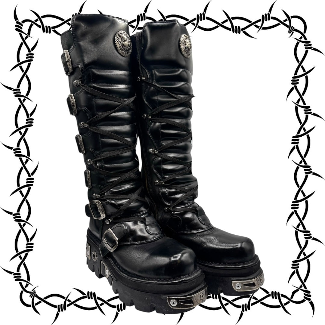 Vintage New Rock knee high reactor leather boots size 39
