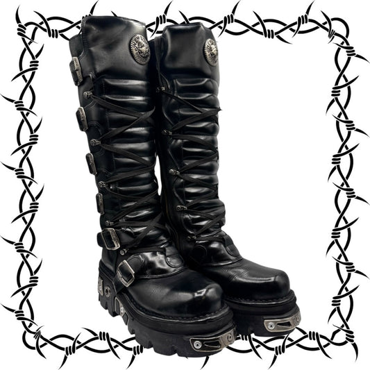 Vintage New Rock knee high reactor leather boots size 39