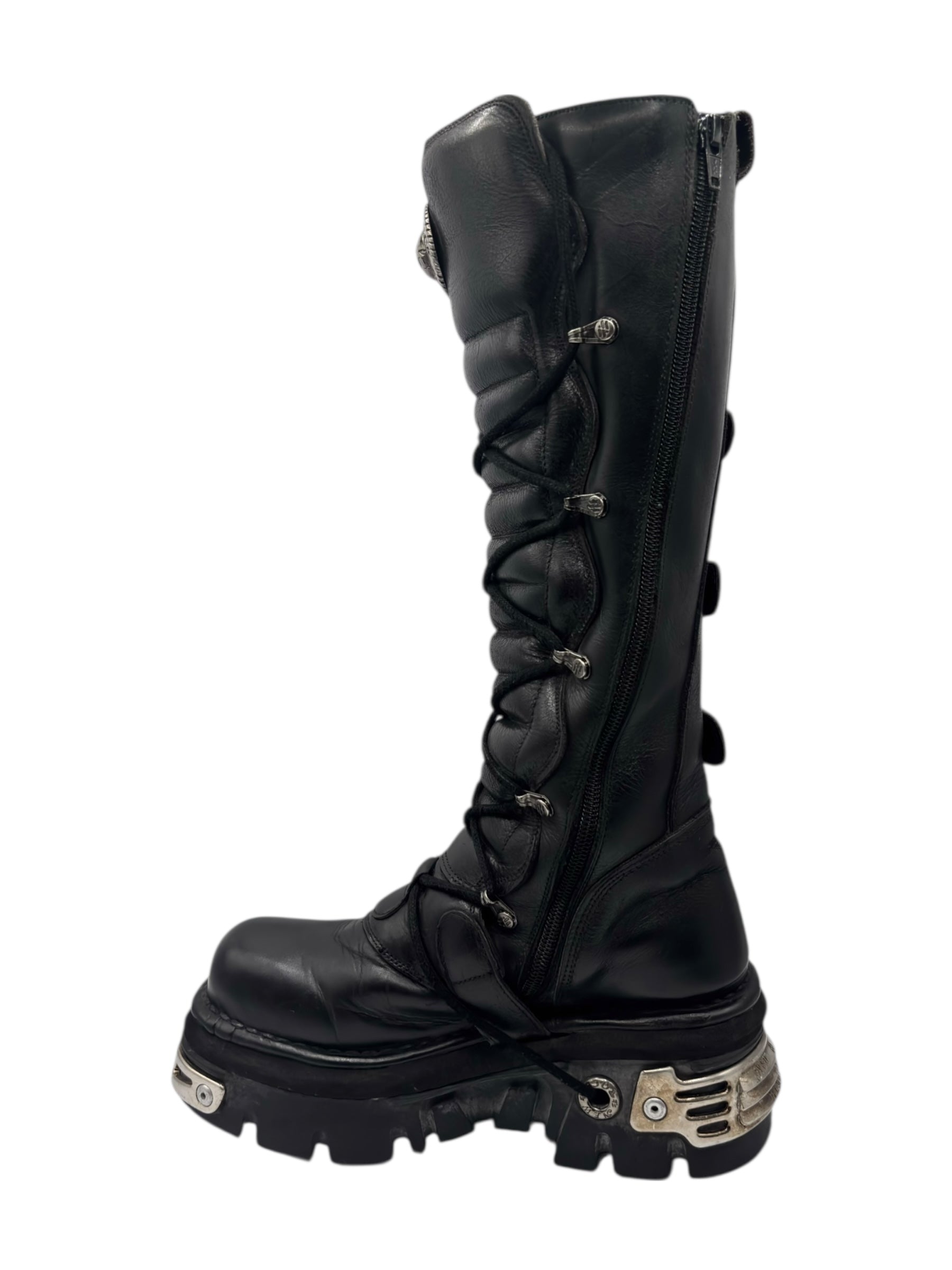 Vintage New Rock knee high reactor leather boots size 38