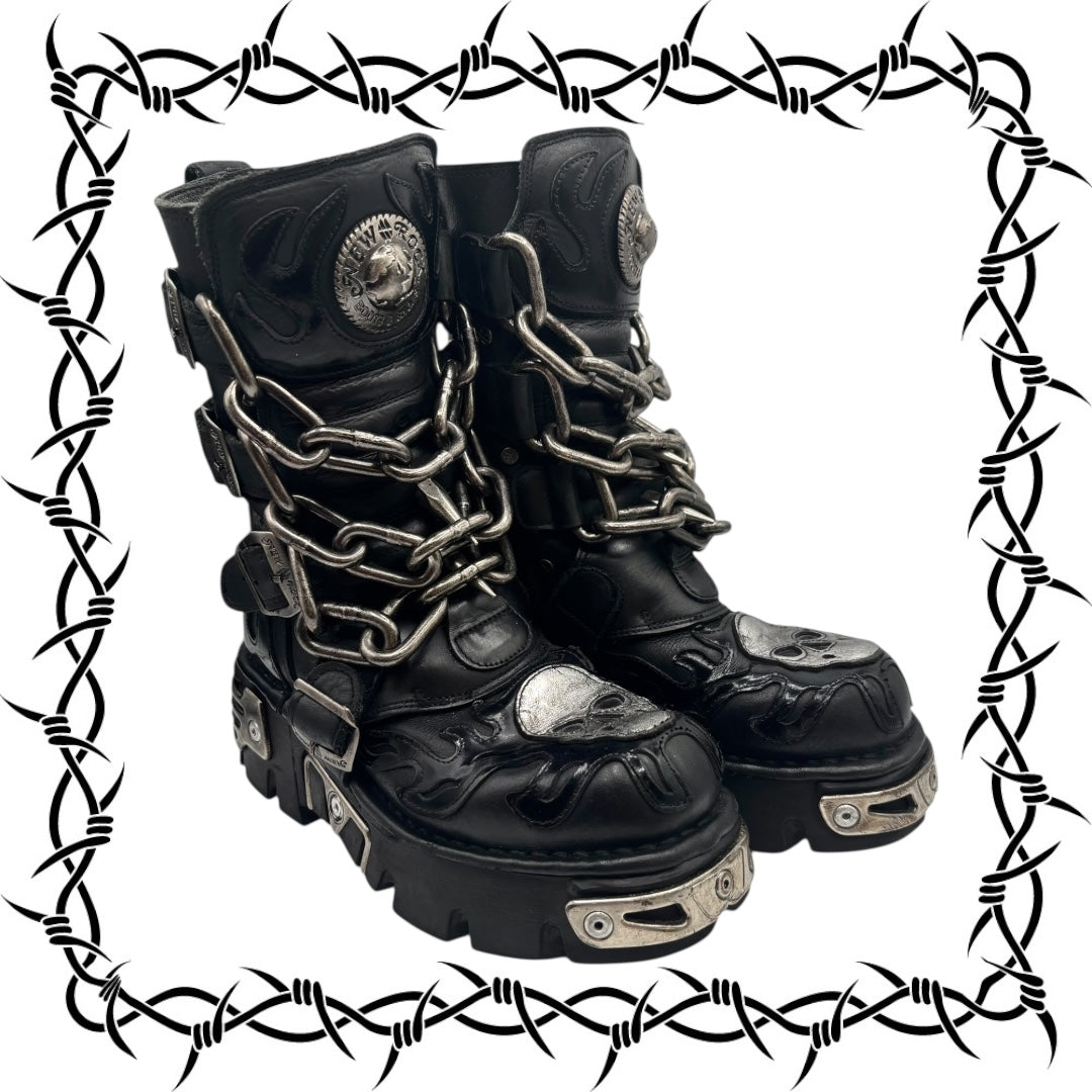 Vintage New Rock M-727-S1 chained leather boots size 36