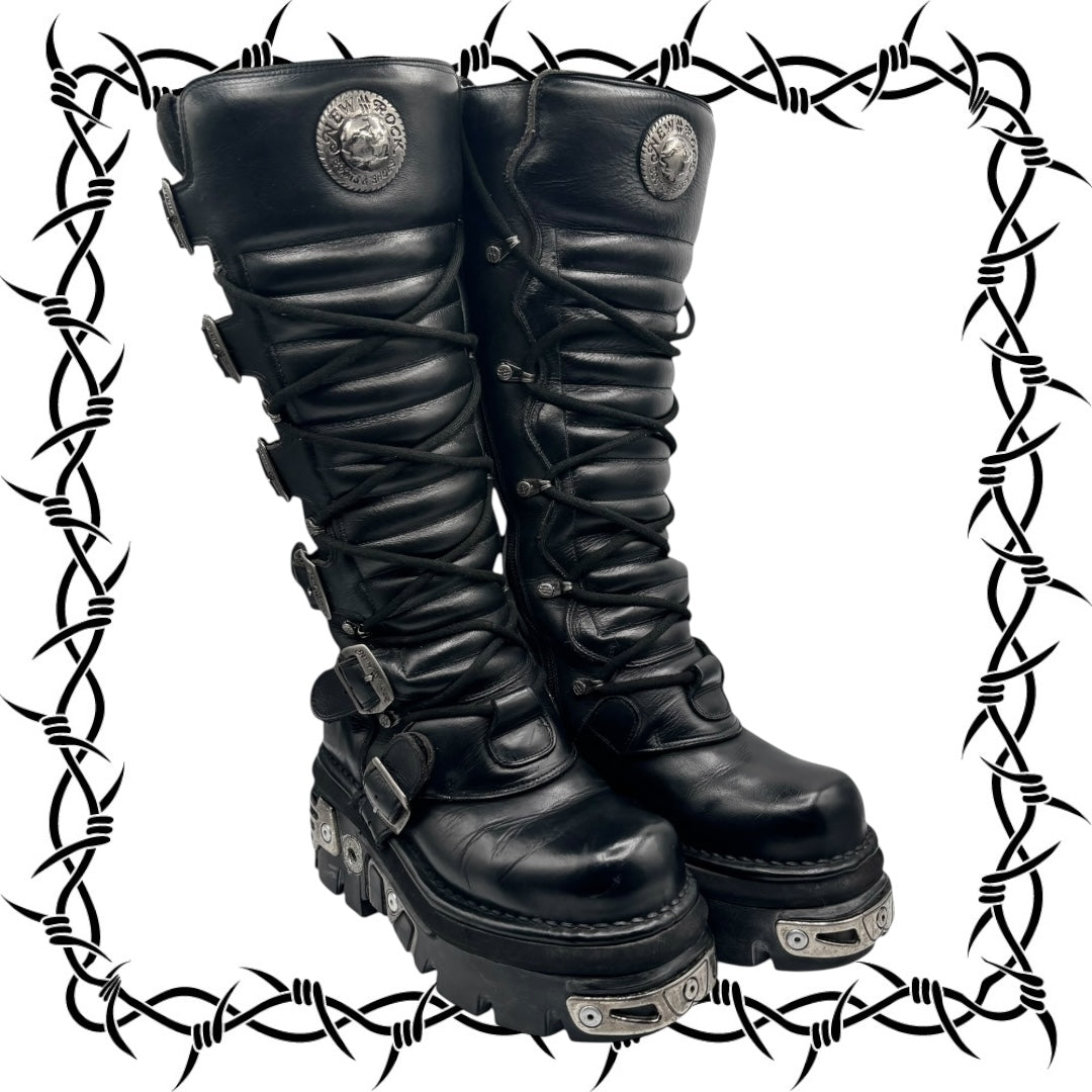 Vintage New Rock knee high reactor leather boots size 36