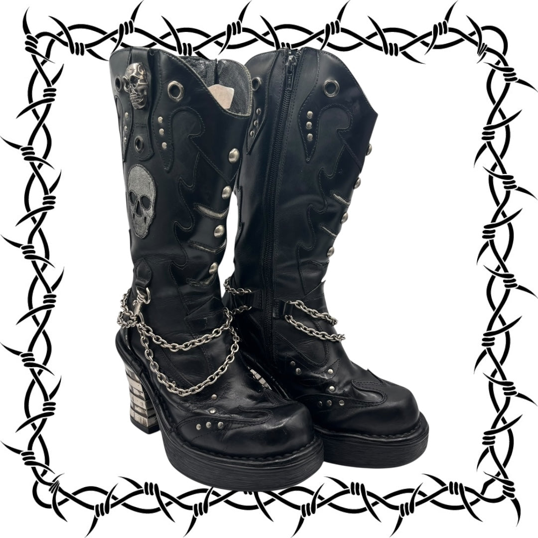 Vintage New Rock goth leather platform boots size 39