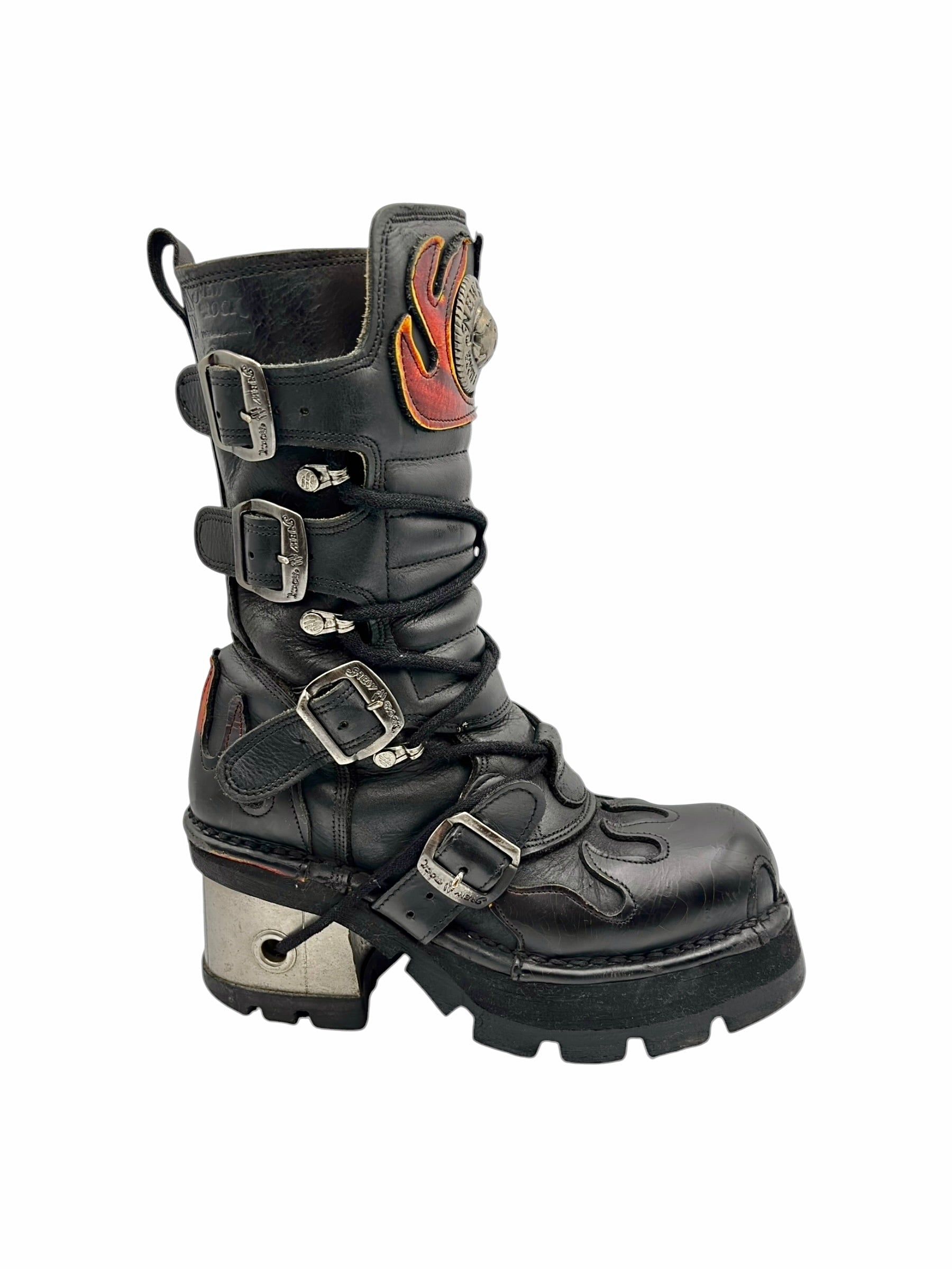 Vintage New Rock flame leather mid-calf boots size 38