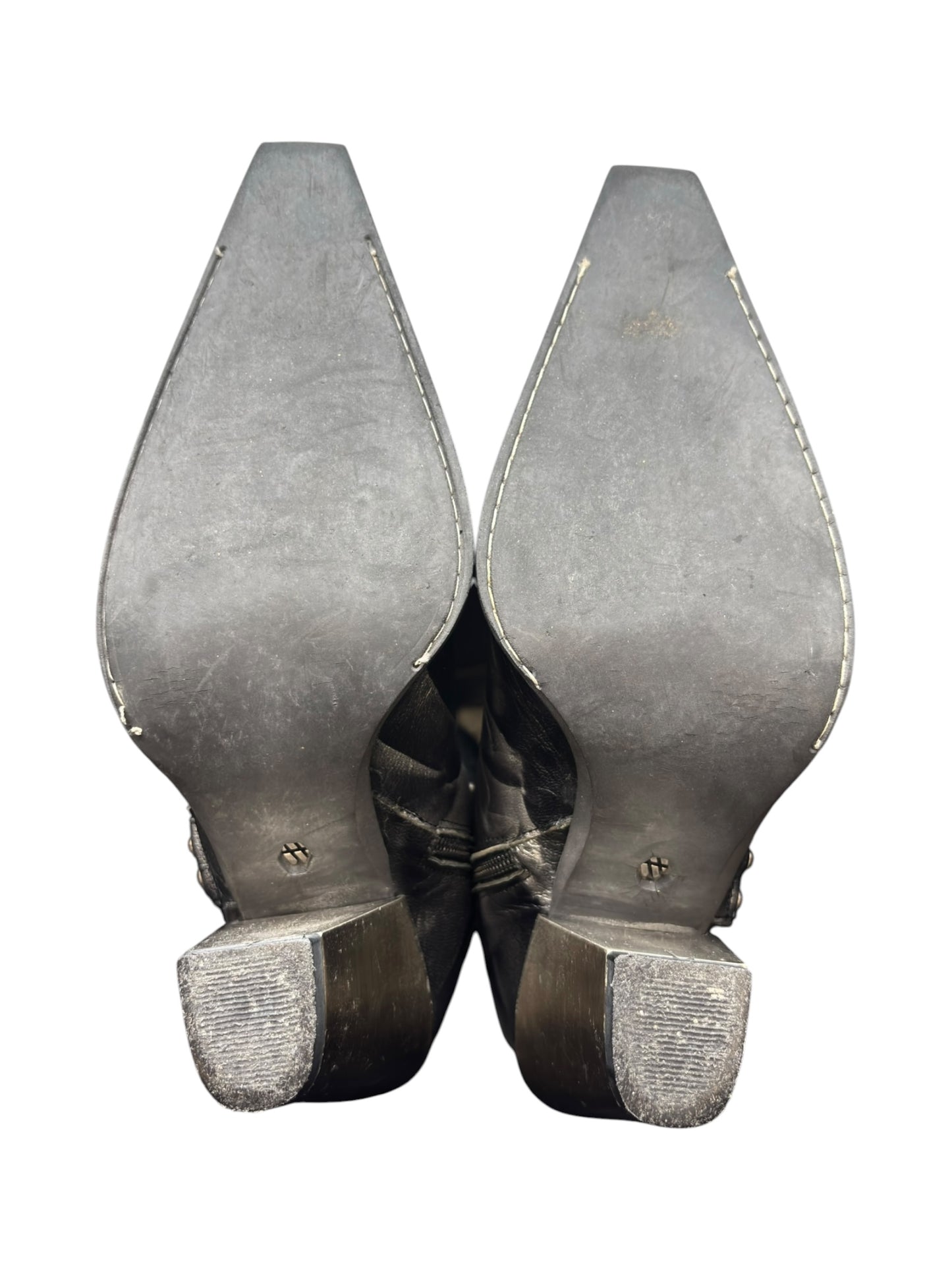 Vintage New arock pointy grey camo leather mid-calf boots