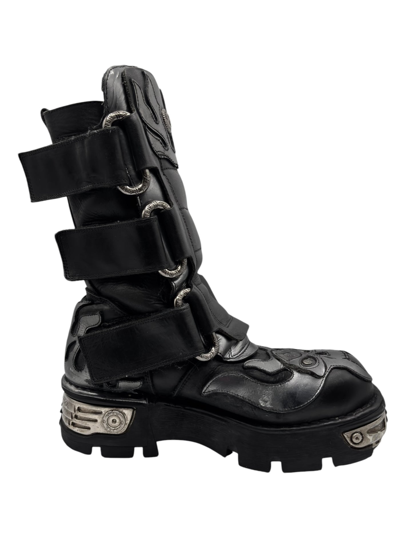 Vintage New Rock mid-calf grey demon reactor leather boots