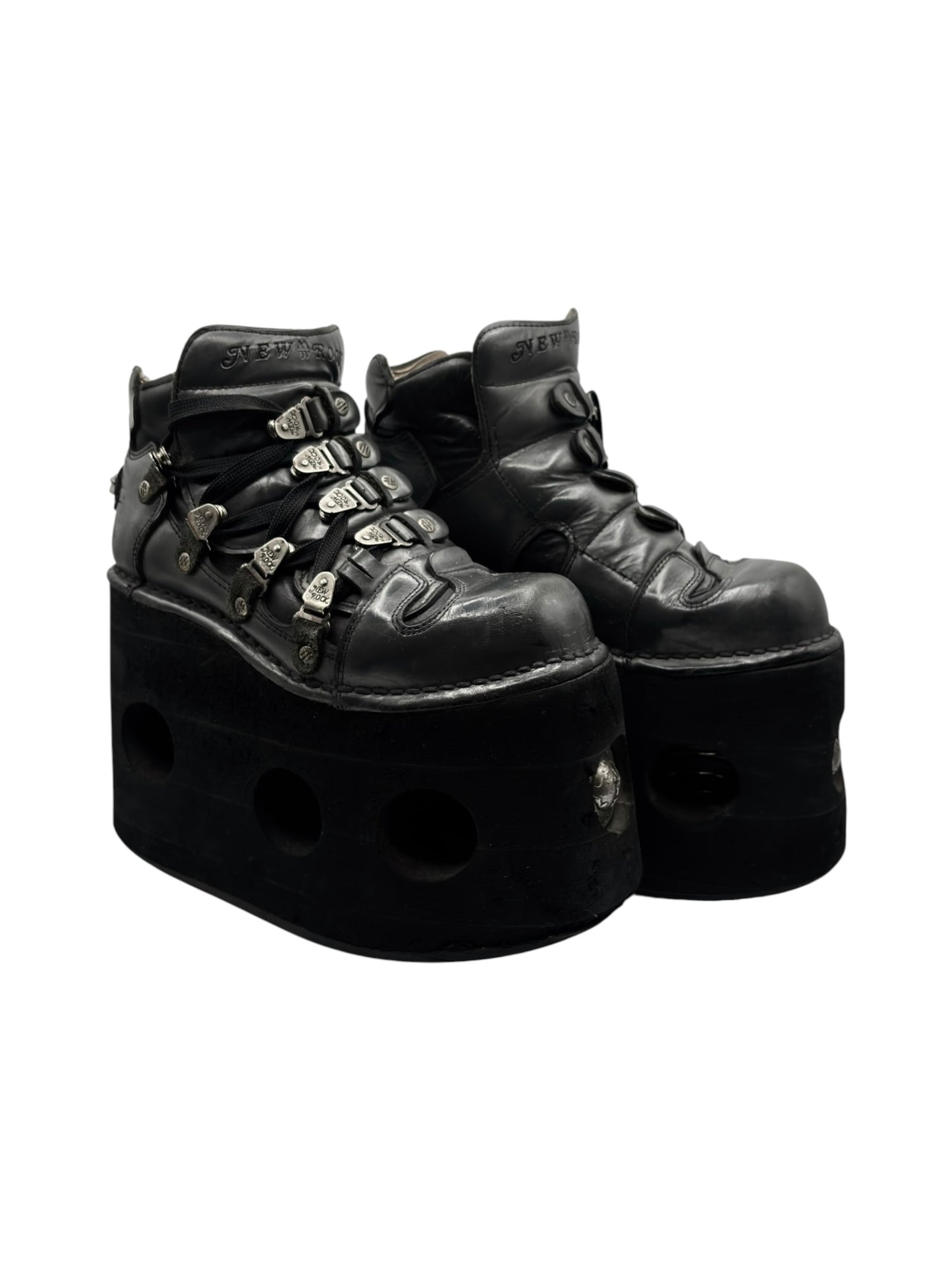 Vintage New Rock grey jupiter platform lace-up leather platform boots