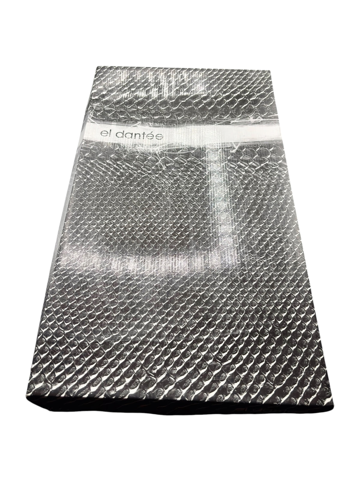 El Dantes silver padded mailer bag with textured metallic finish