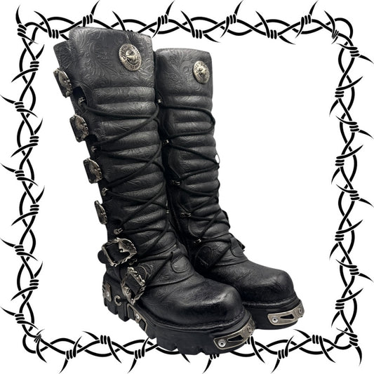 Vintage New Rock knee high patterned reactor leather boots size 40