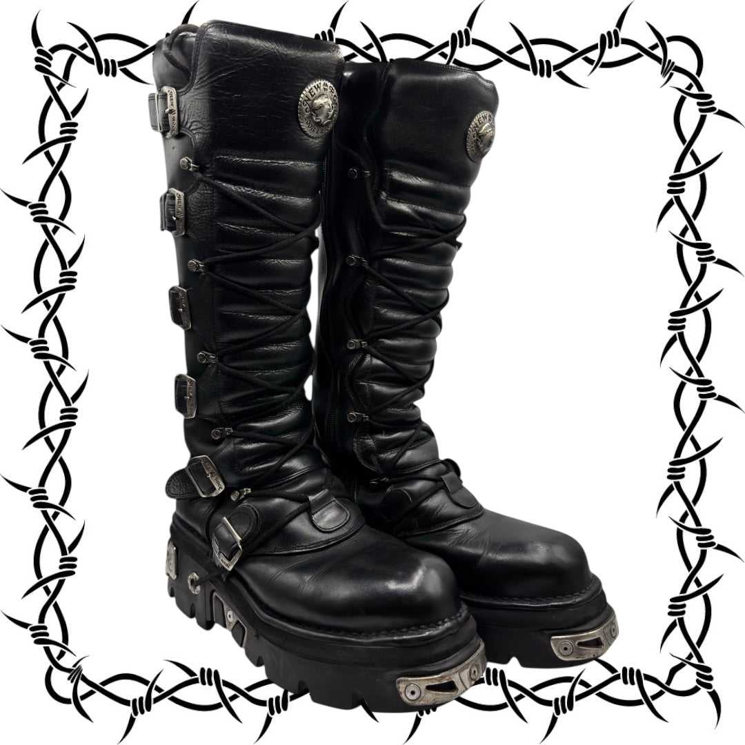 Vintage New Rock knee high reactor leather boots size 44