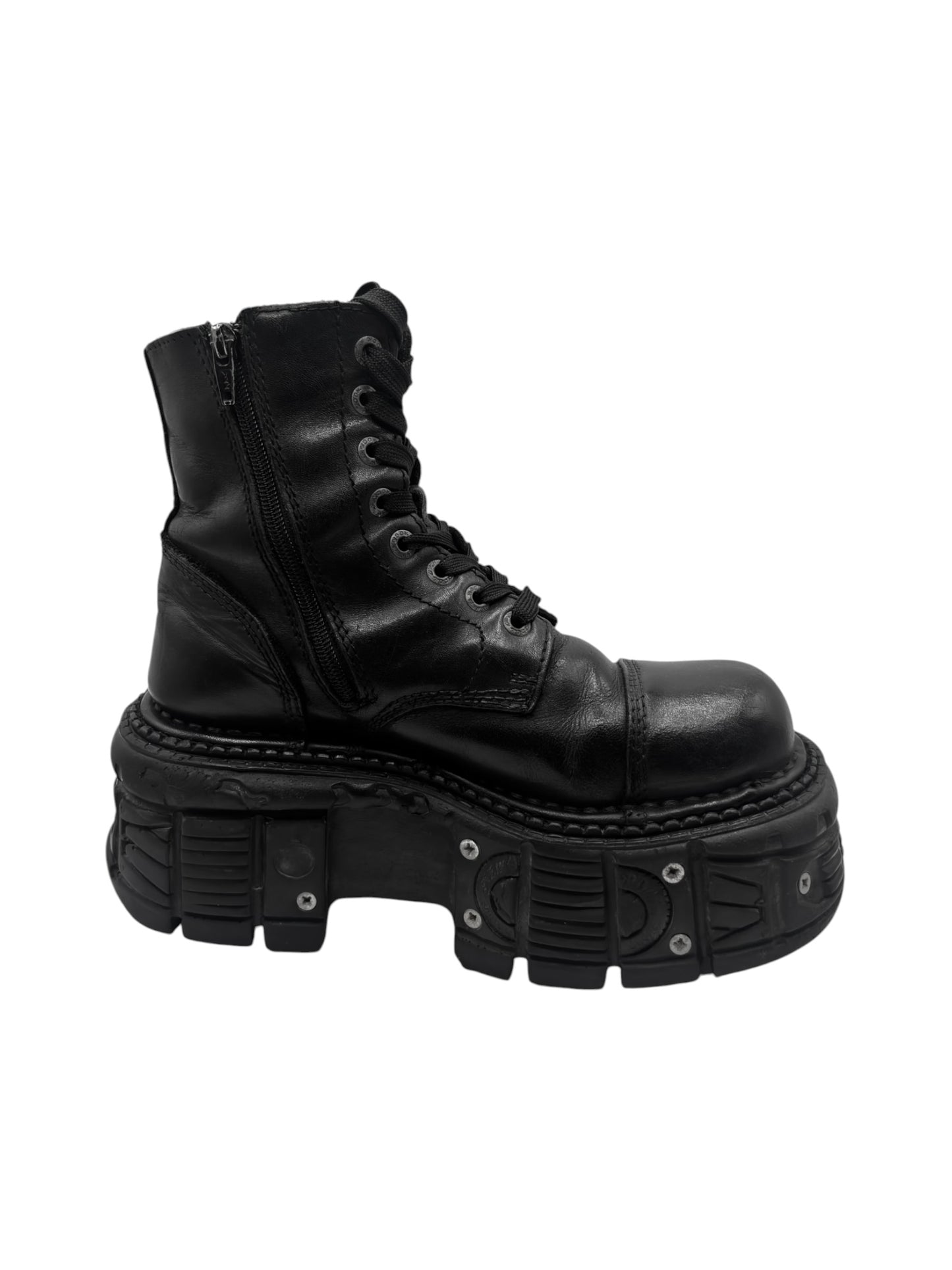 New Rock techno lace-up leather platform boots