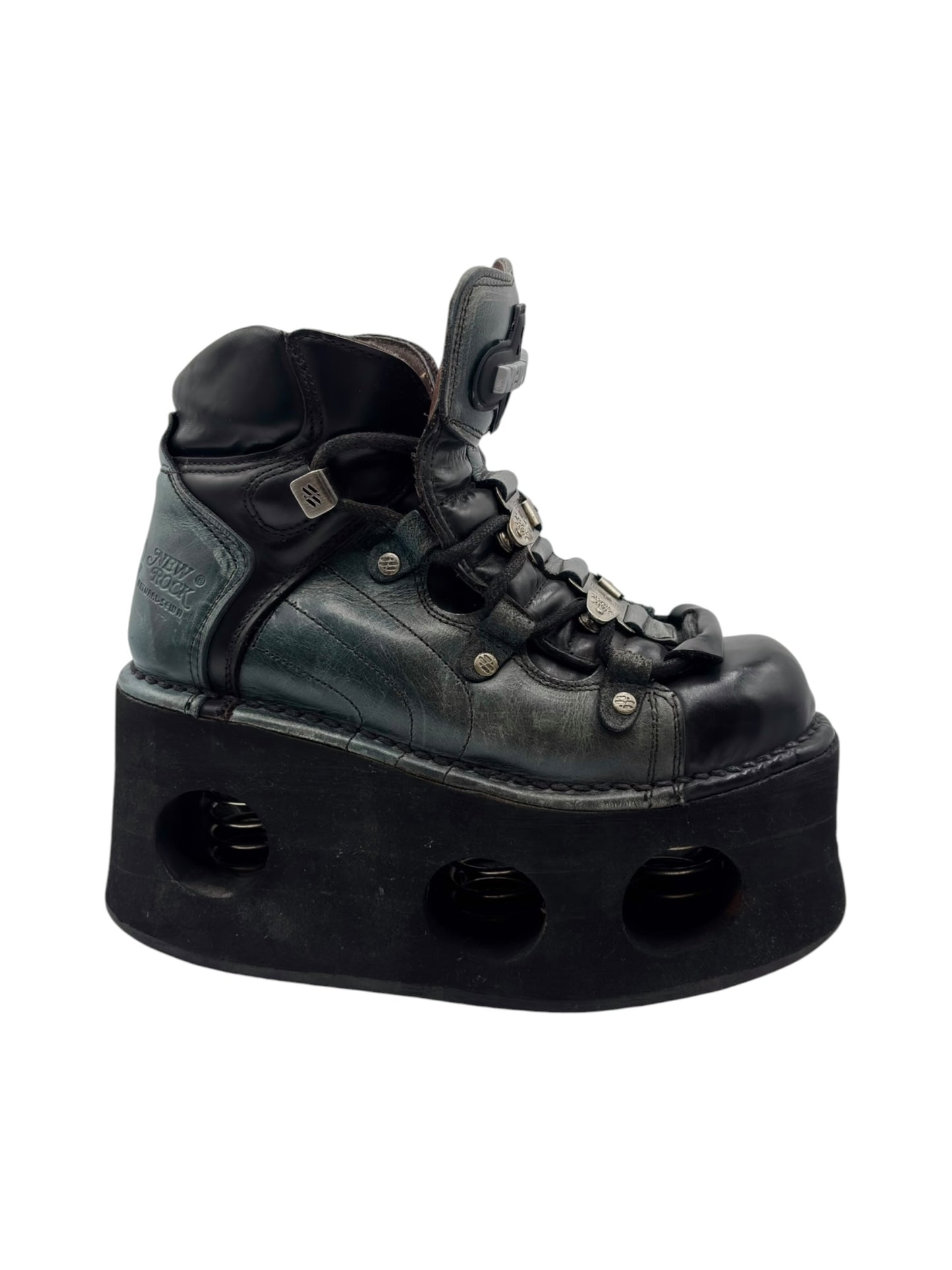 Vintage New Rock neptuno jade green leather platform boots