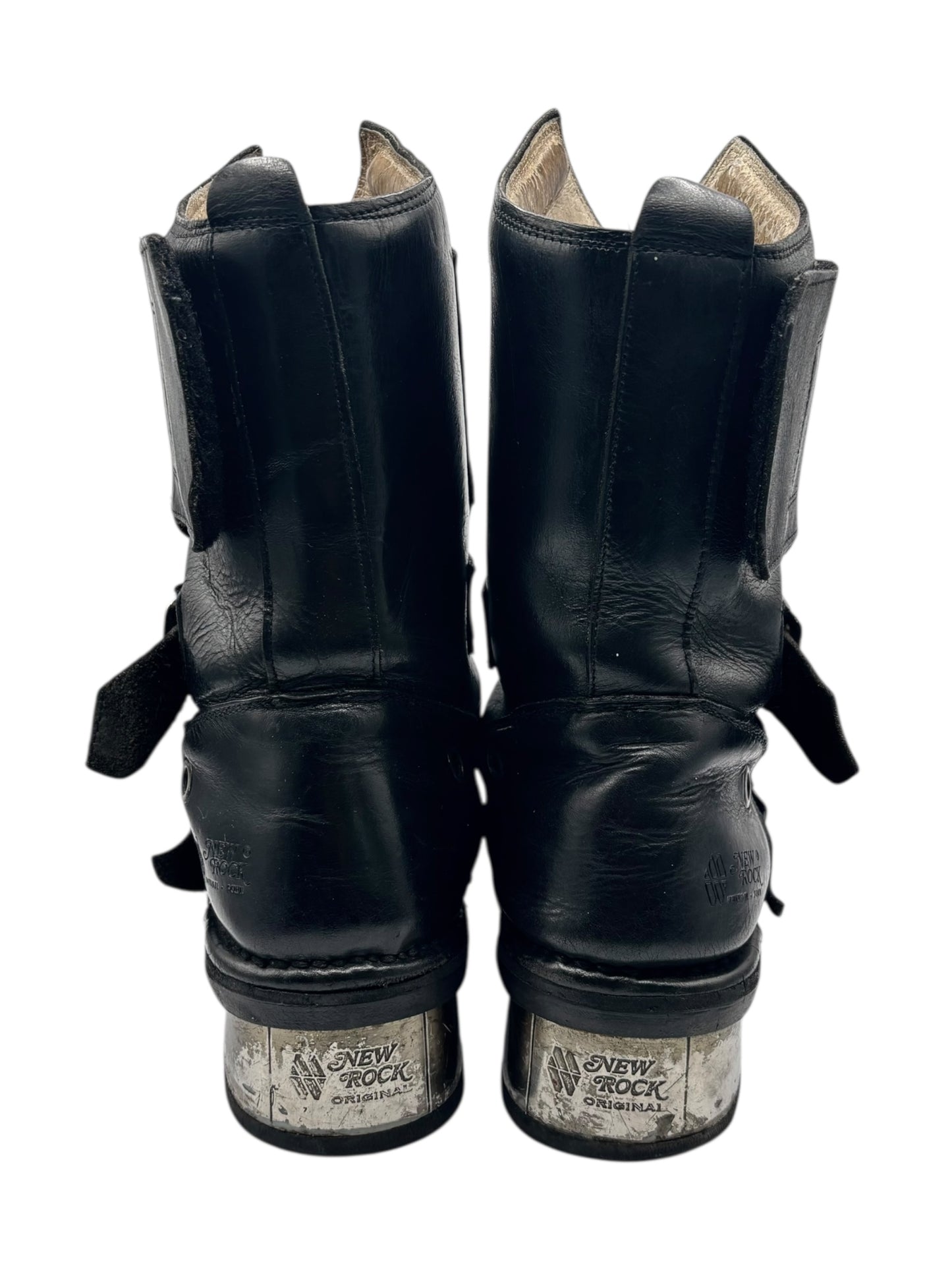 Extremely rare vintage New Rock buckled raised-heel leather boots size 42