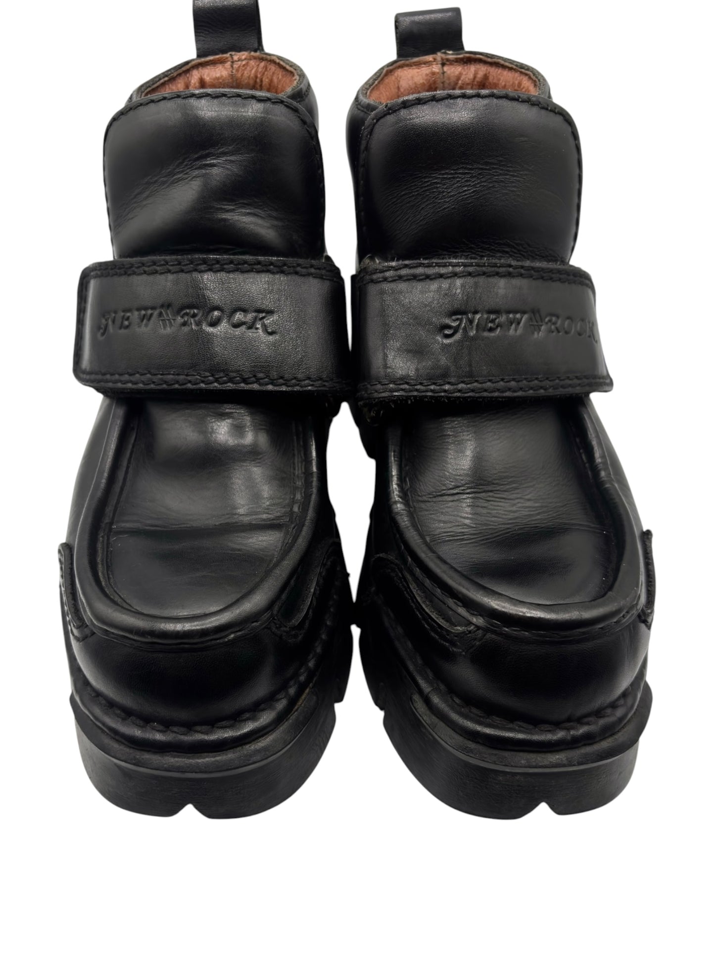 Vintage New Rock leather velcro strap platform boots