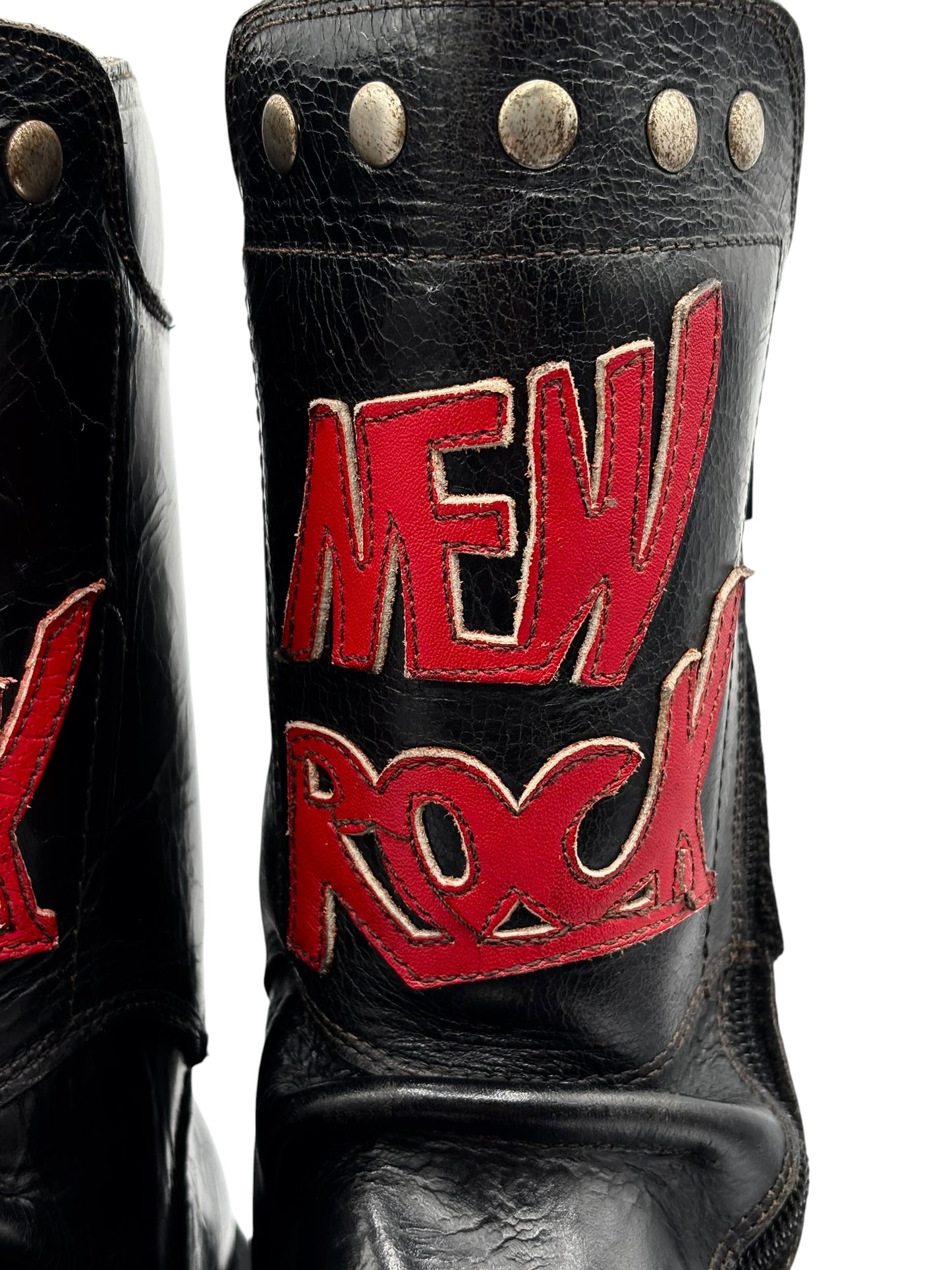 Vintage New Rock raised-heel mid-calf leather boots
