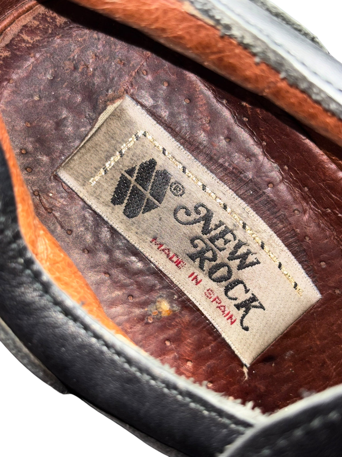 Vintage New Rock leather loafer insole with brand label