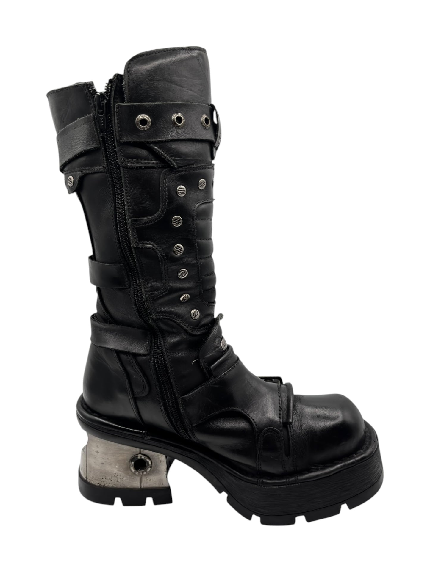 Vintage New Rock knee high studded leather boots