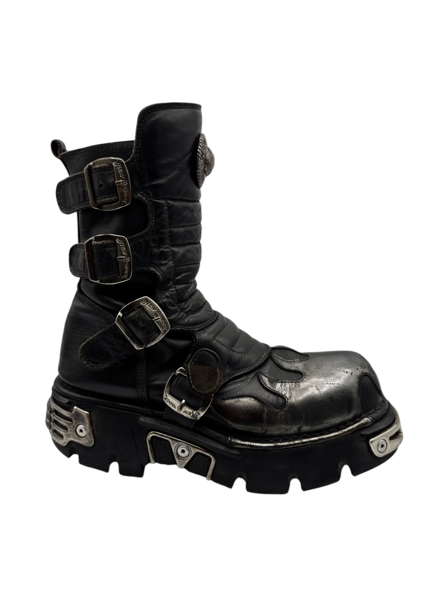 Vintage New Rock grey flame mid-calf reactor leather boots