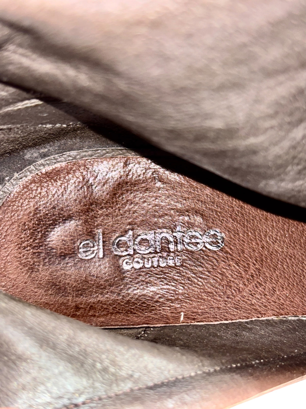 Vintage El Dantes leather knee-high boots, interior logo stamp