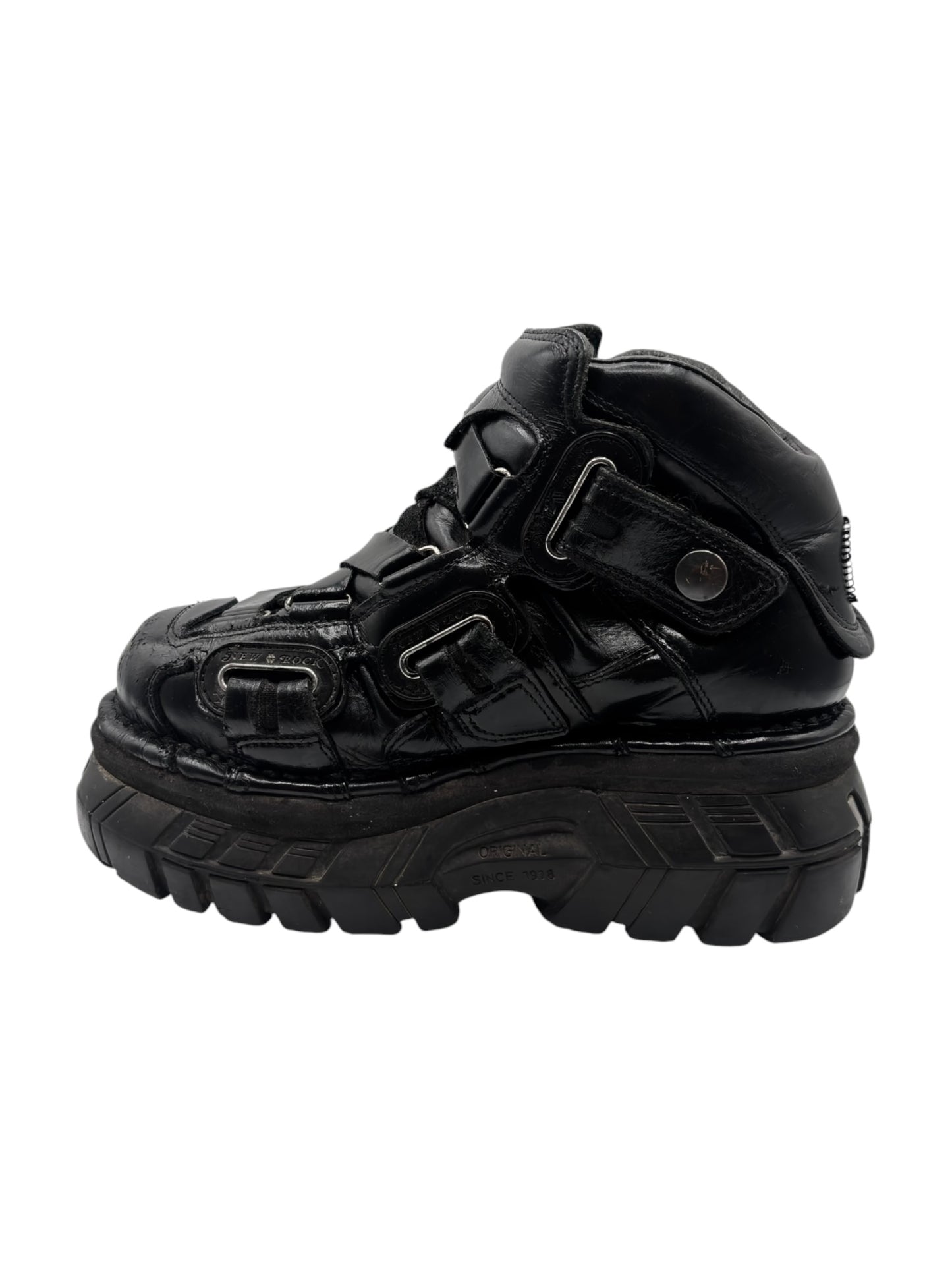 Vintage New Rock black trailer leather platform boots