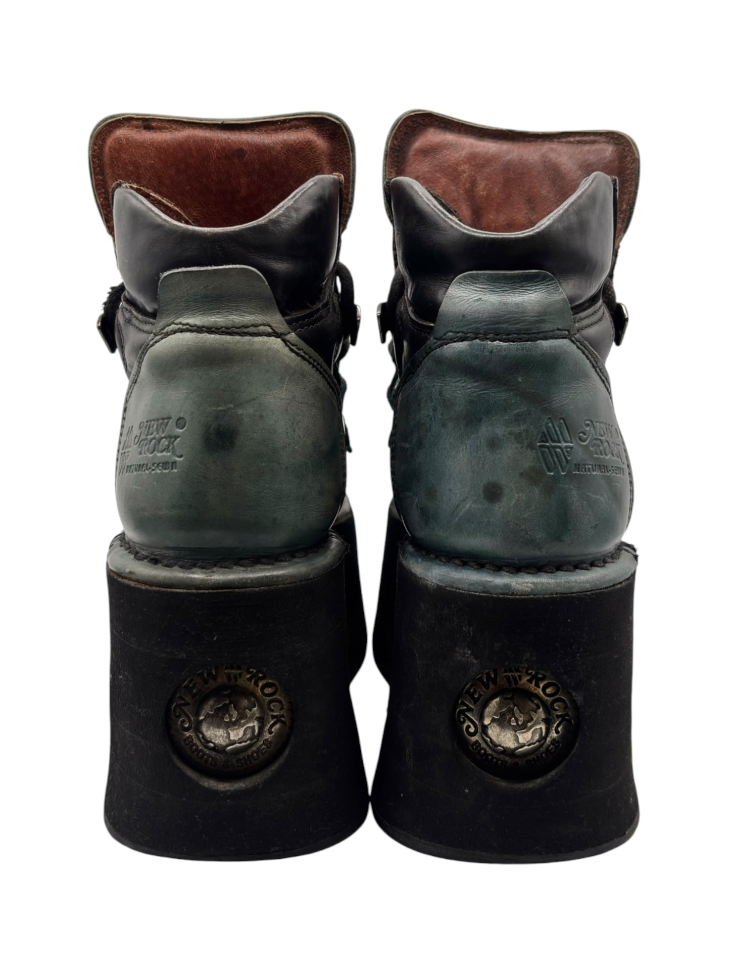 Vintage New Rock neptuno jade green leather platform boots