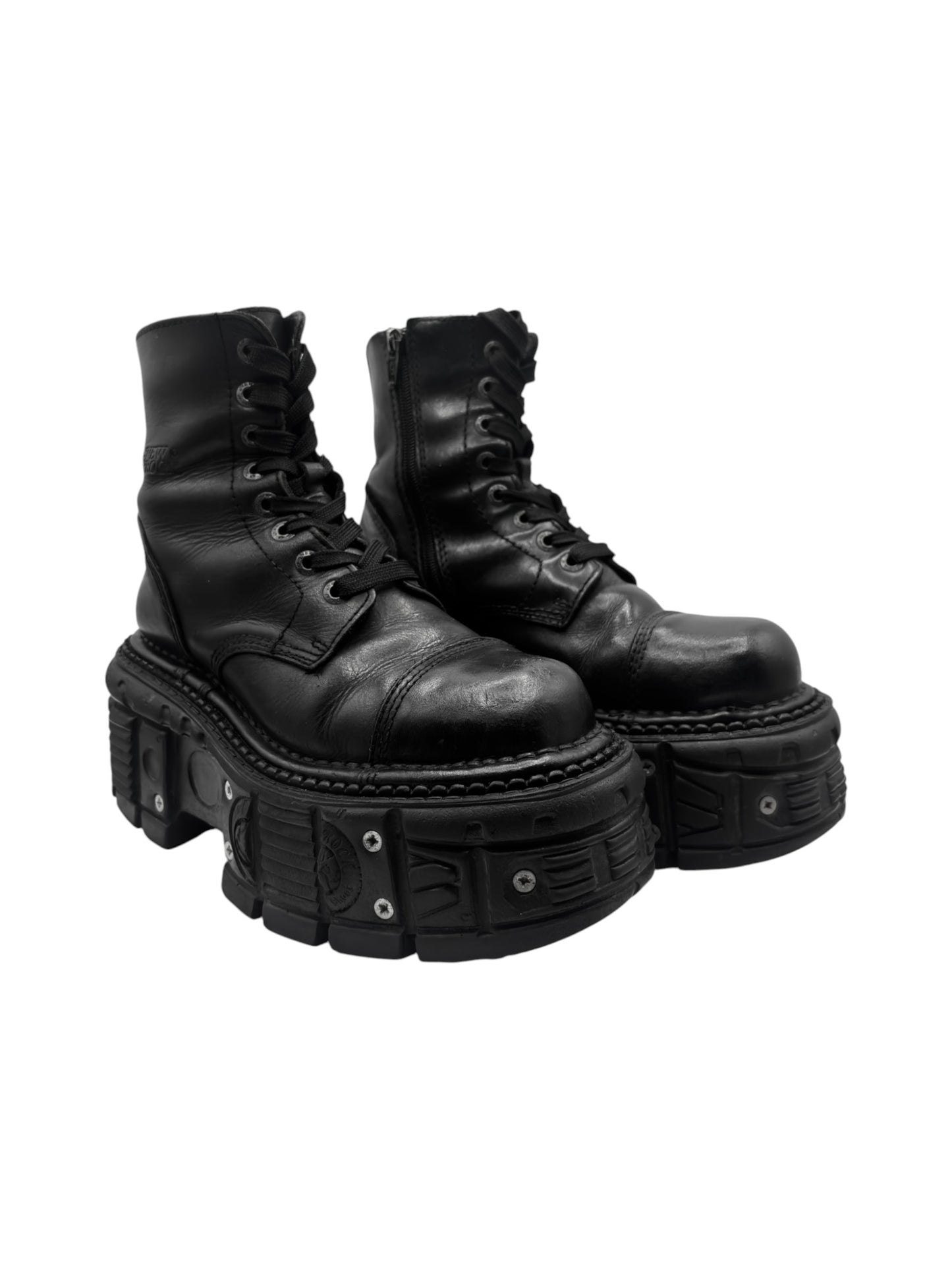 New Rock techno lace-up leather platform boots
