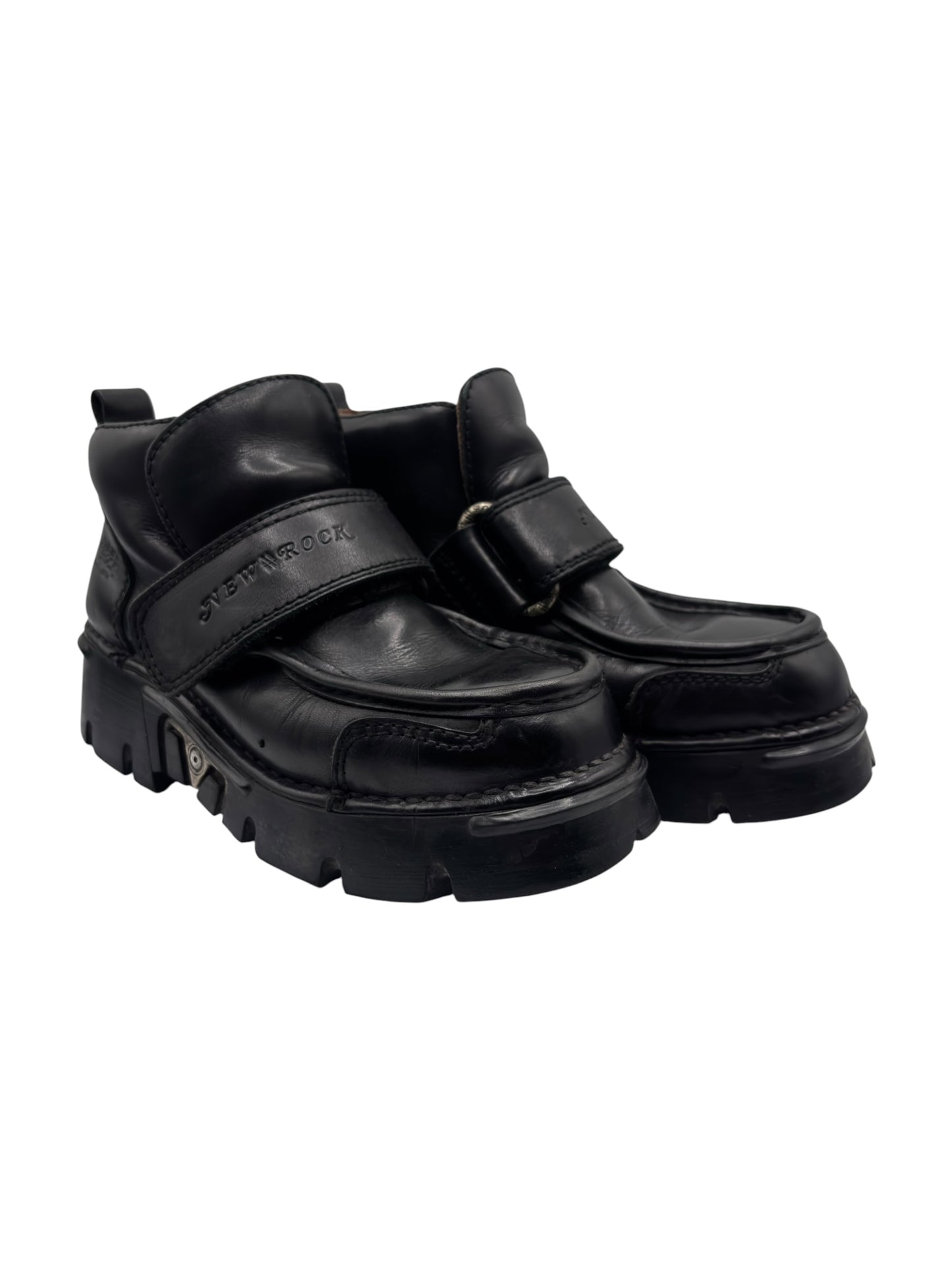 Vintage New Rock leather velcro strap platform boots