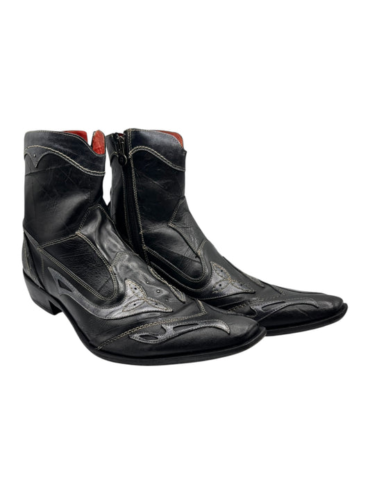 New Rock vintage black leather cowboy boots with side elastic panels and stitched toe