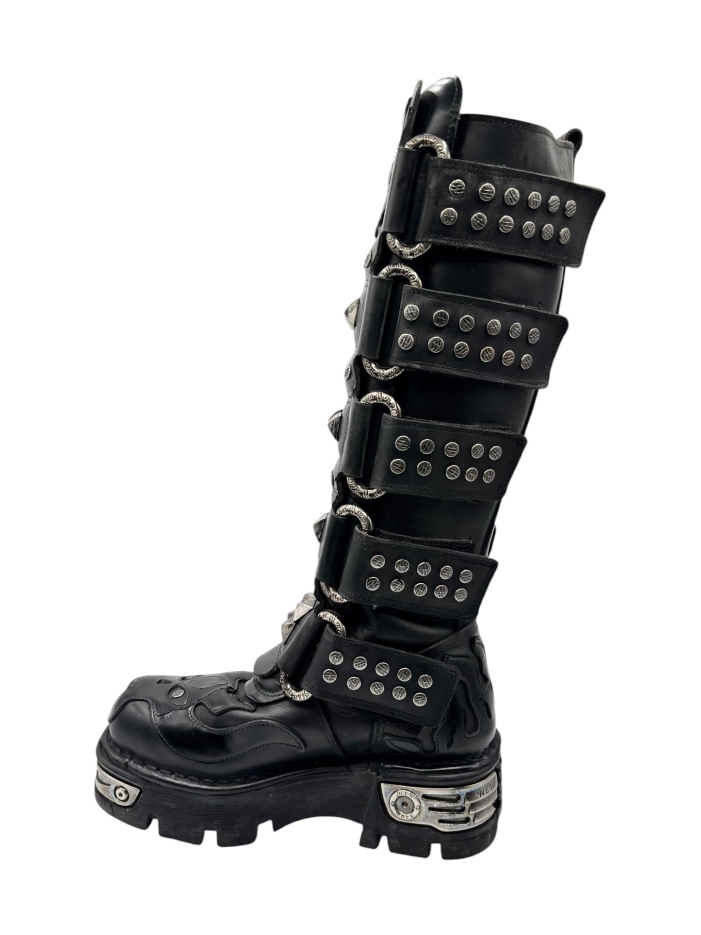 Vintage New Rock knee high studded demon leather boots