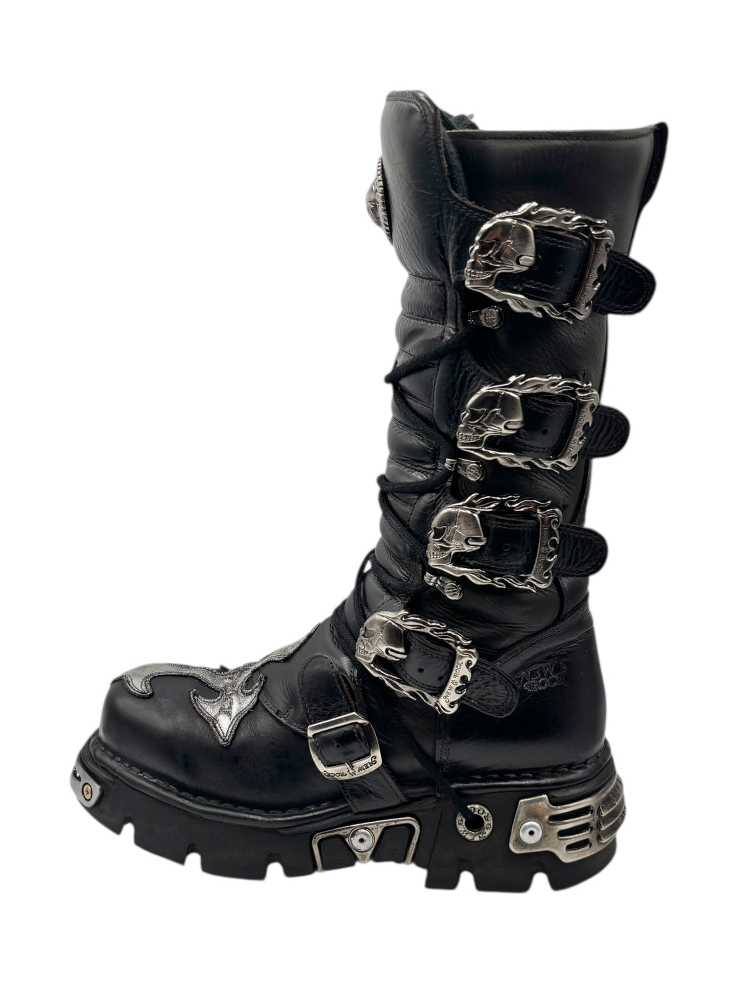 Vintage New Rock knee high leather cross boots size 42