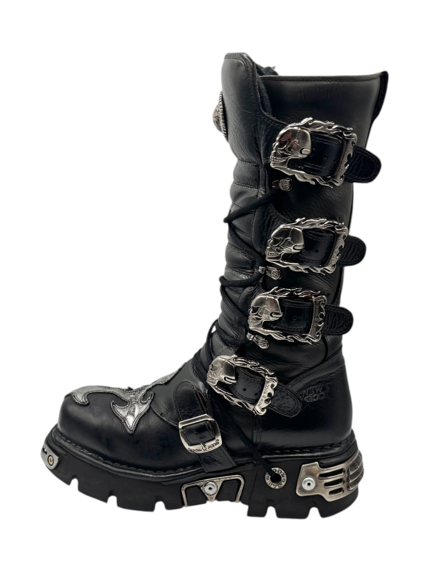 Vintage New Rock knee high leather cross boots size 42