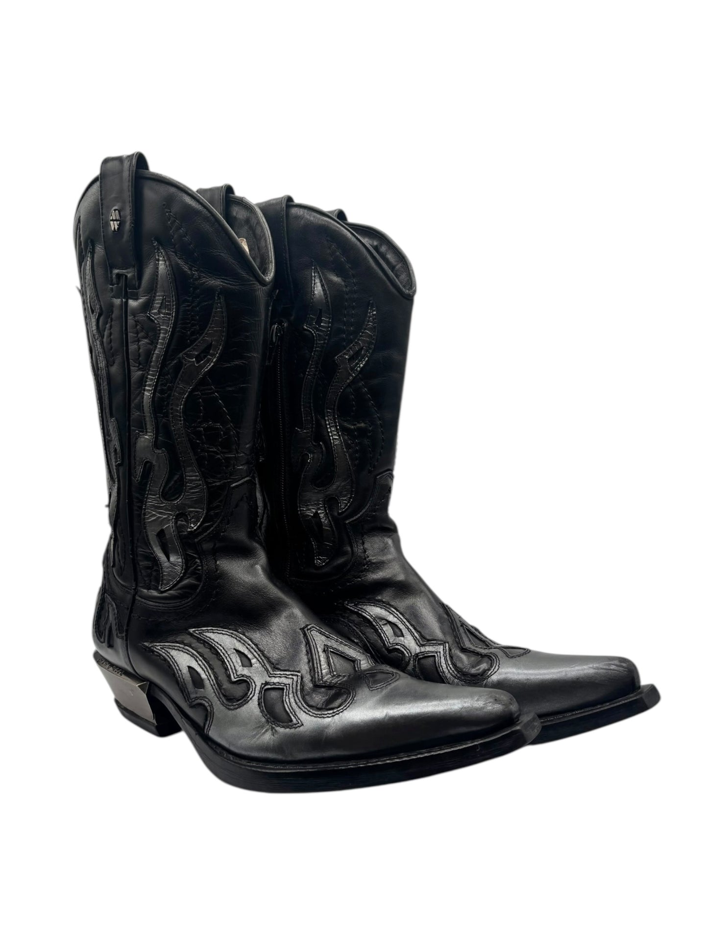 Beautiful vintage New Rock grey flame leather cowboy boots size 41